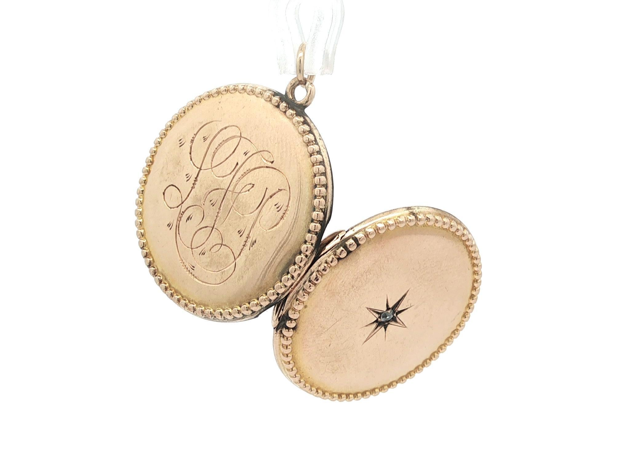 Antique Victorian 10k Gold Old Mine Diamond Monogramed Circle Locket Pendant For Sale 1