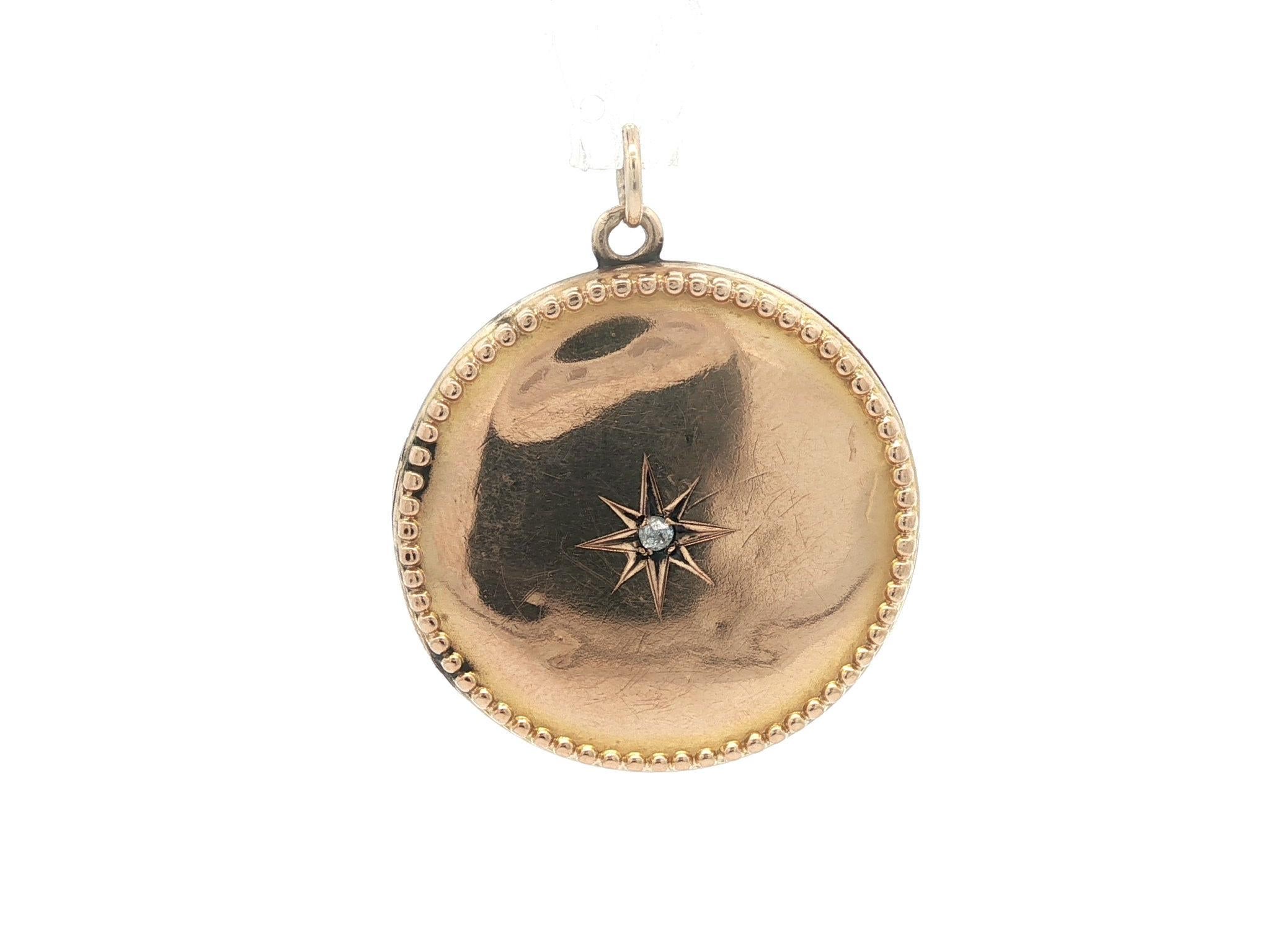 Antique Victorian 10k Gold Old Mine Diamond Monogramed Circle Locket Pendant For Sale 4