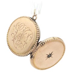 Pendentif en or 10k Old Mine Diamonds Monogramed Circle Antique Victorian