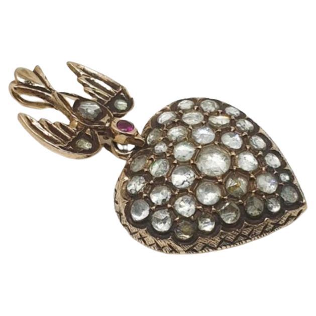 Antique Victorian Rose Cut Diamond Heart Gold Pendant