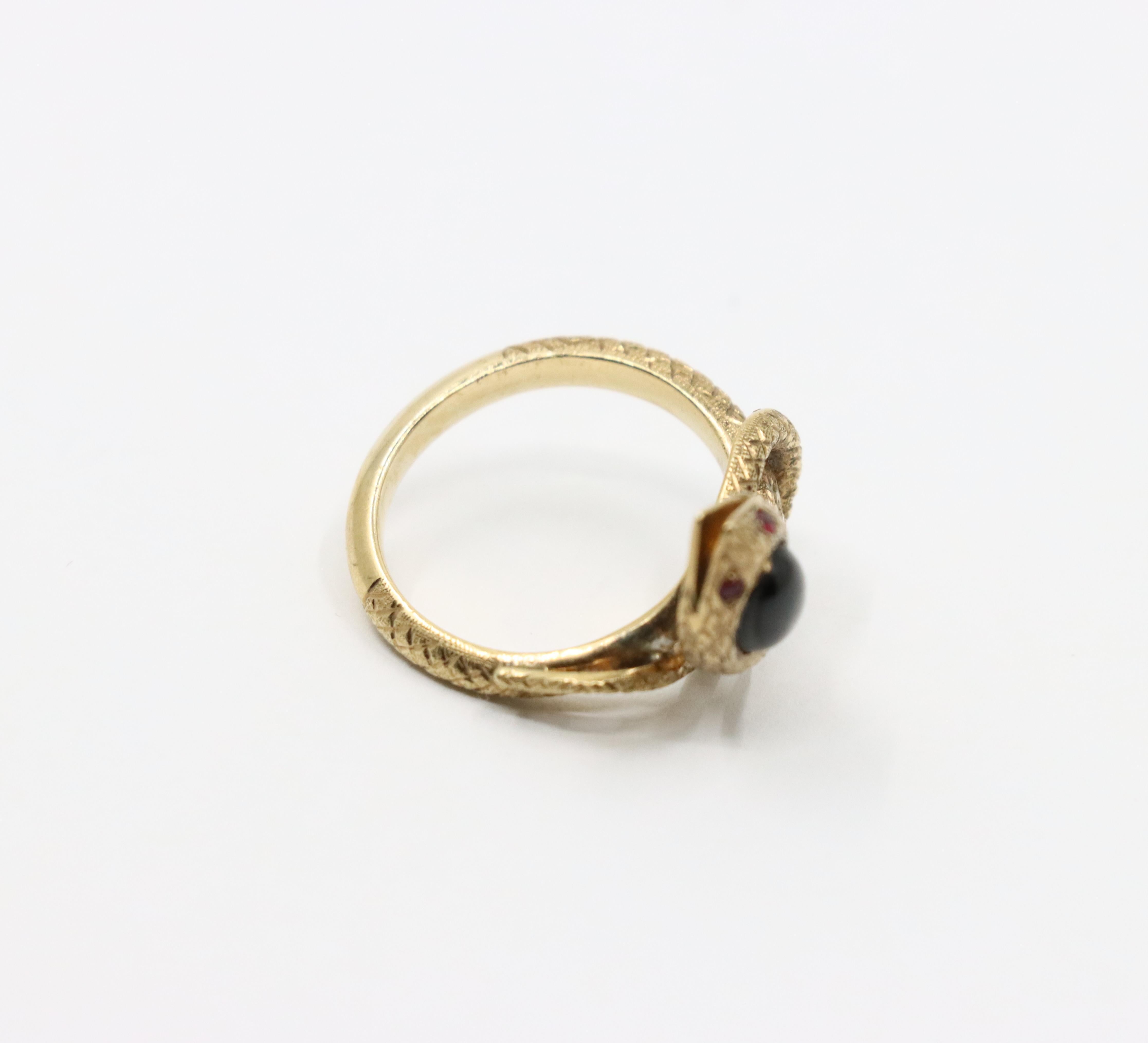 Antique Victorian 10K Gold Star Sapphire Snake Ring For Sale 5