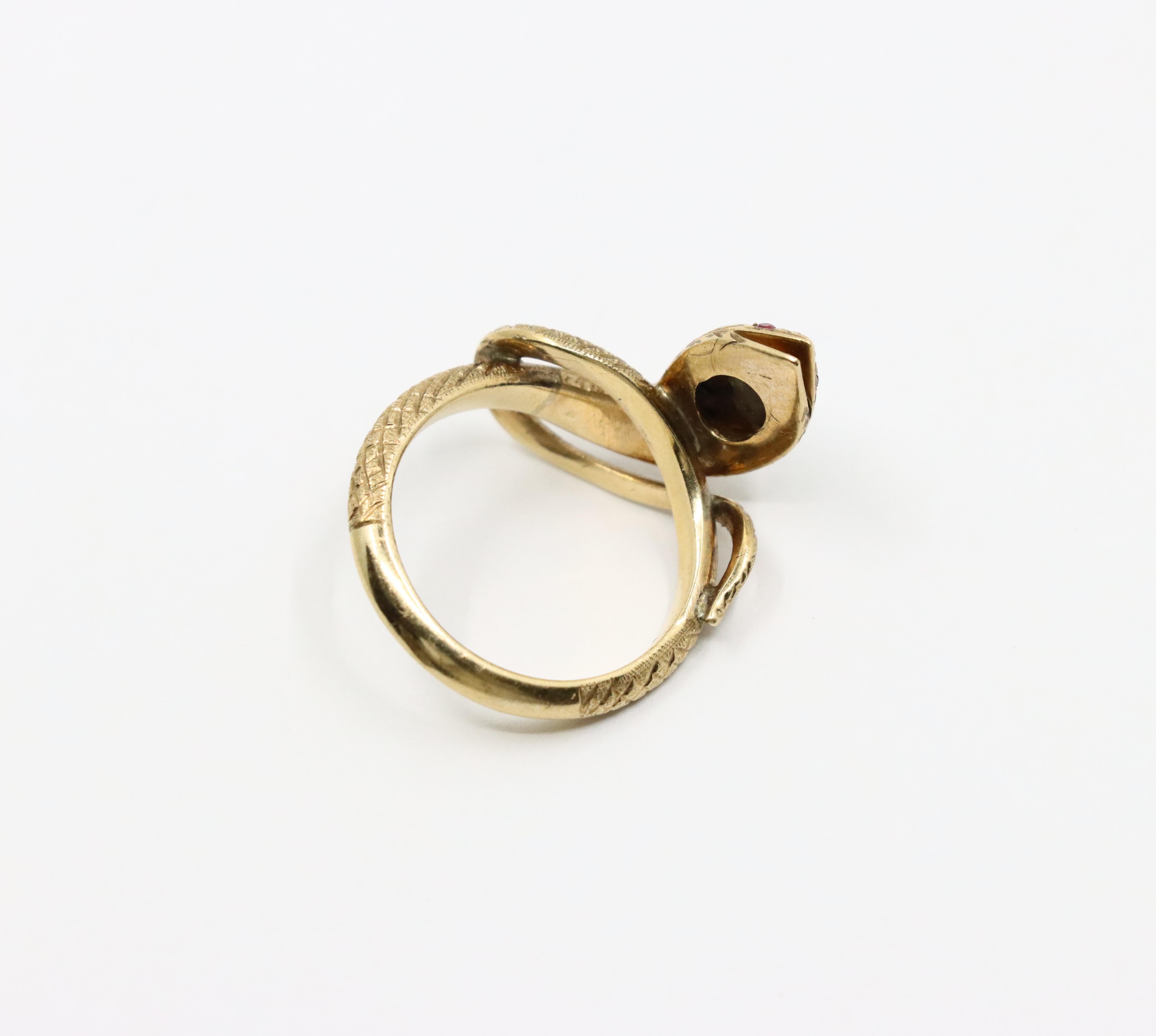 Antique Victorian 10K Gold Star Sapphire Snake Ring For Sale 6