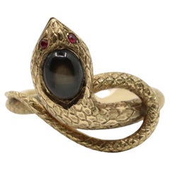 Antique Victorian 10K Gold Star Sapphire Snake Ring