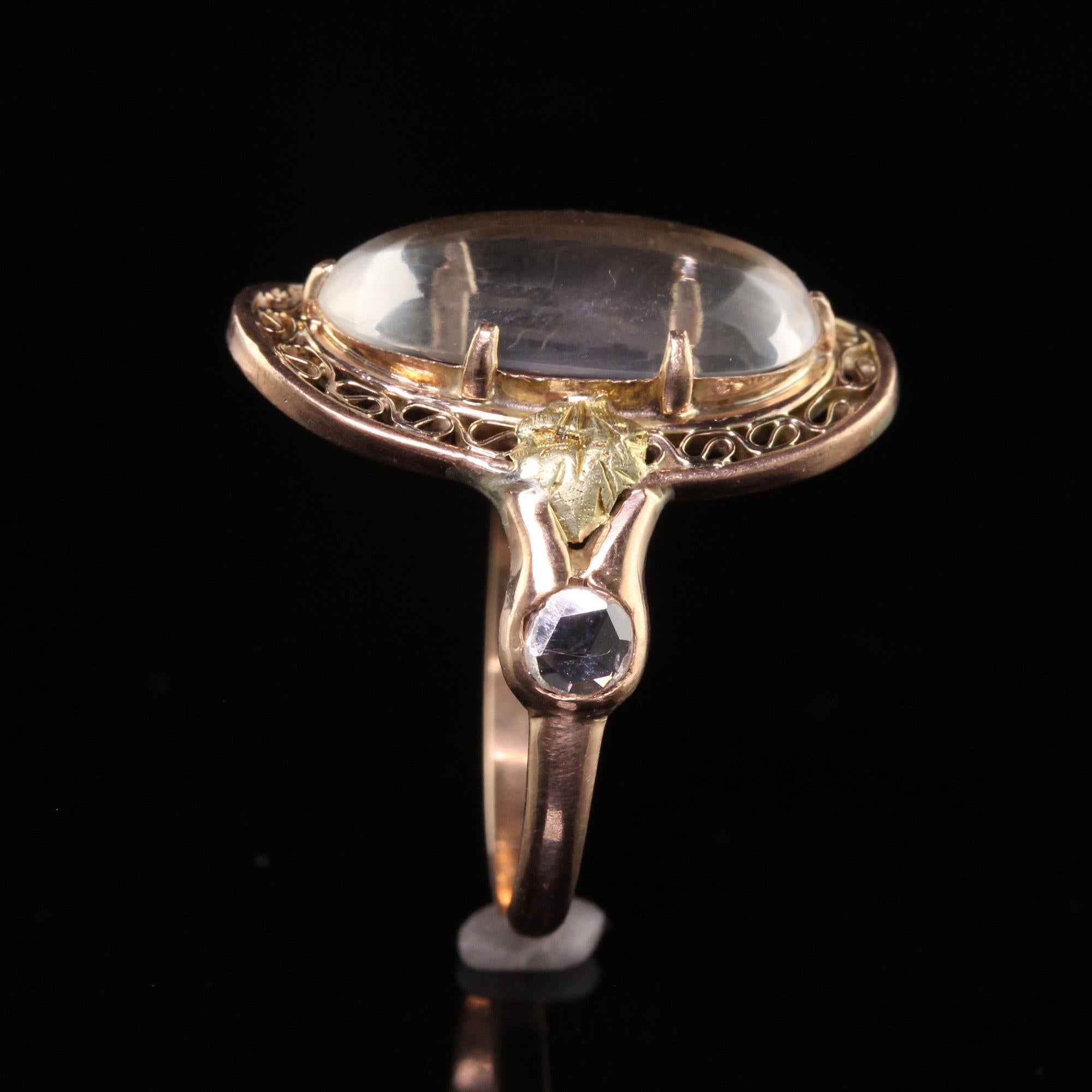 Antiker viktorianischer Diamantring aus 10 Karat Roségold und Gelbgold mit Mondstein im Rosenschliff im Angebot 1