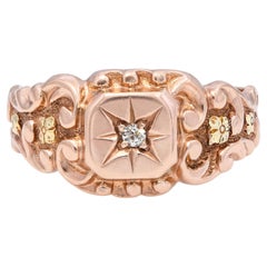 Antique Victorian 10k Rose Gold Engraved Star Cut Diamond Ring