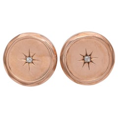 Antique Victorian 10K Rose Gold Old Mine Cut Diamond Cuff Links