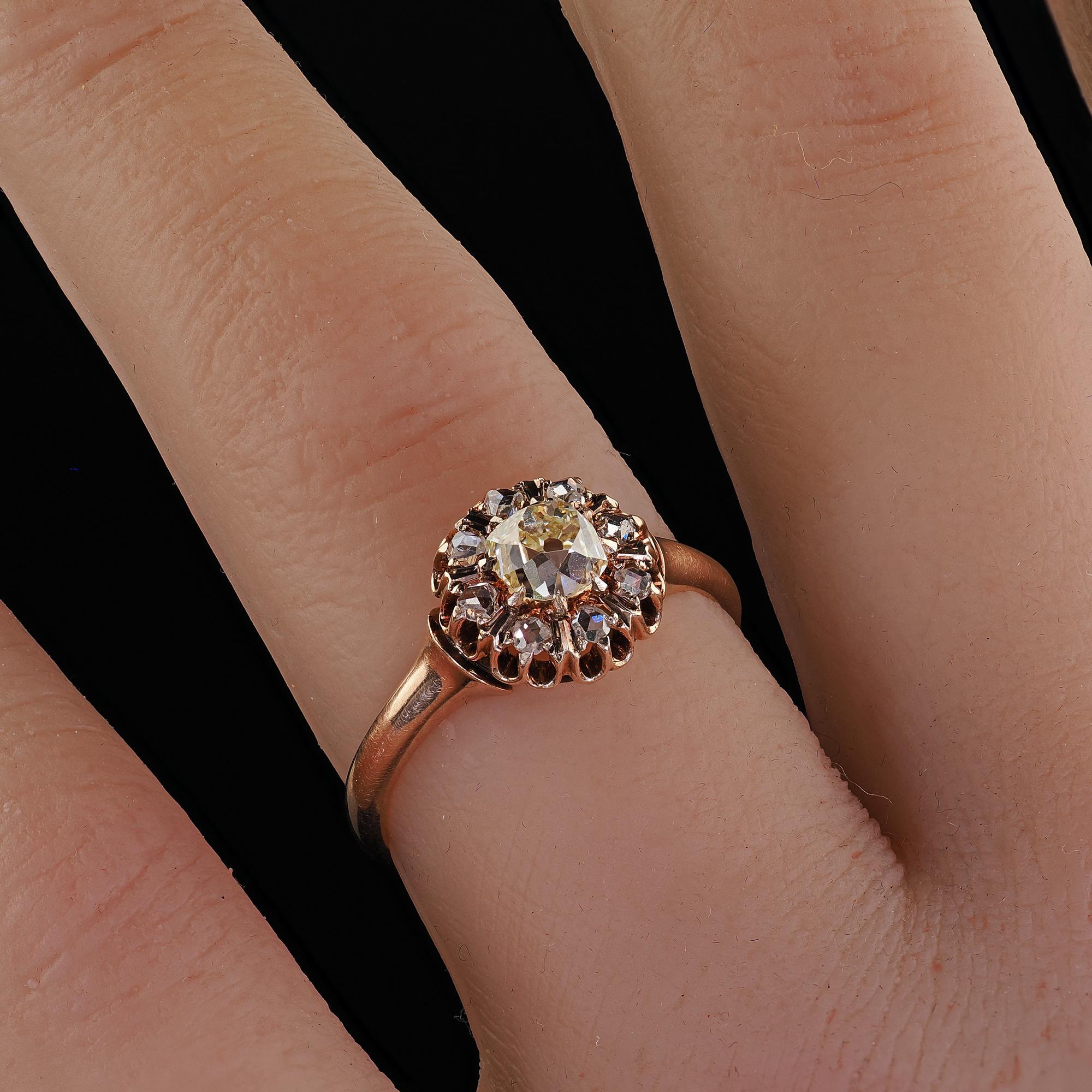 Antique Victorian 10K Rose Gold Old Mine Diamond Cluster Engagement Ring - GIA For Sale 5