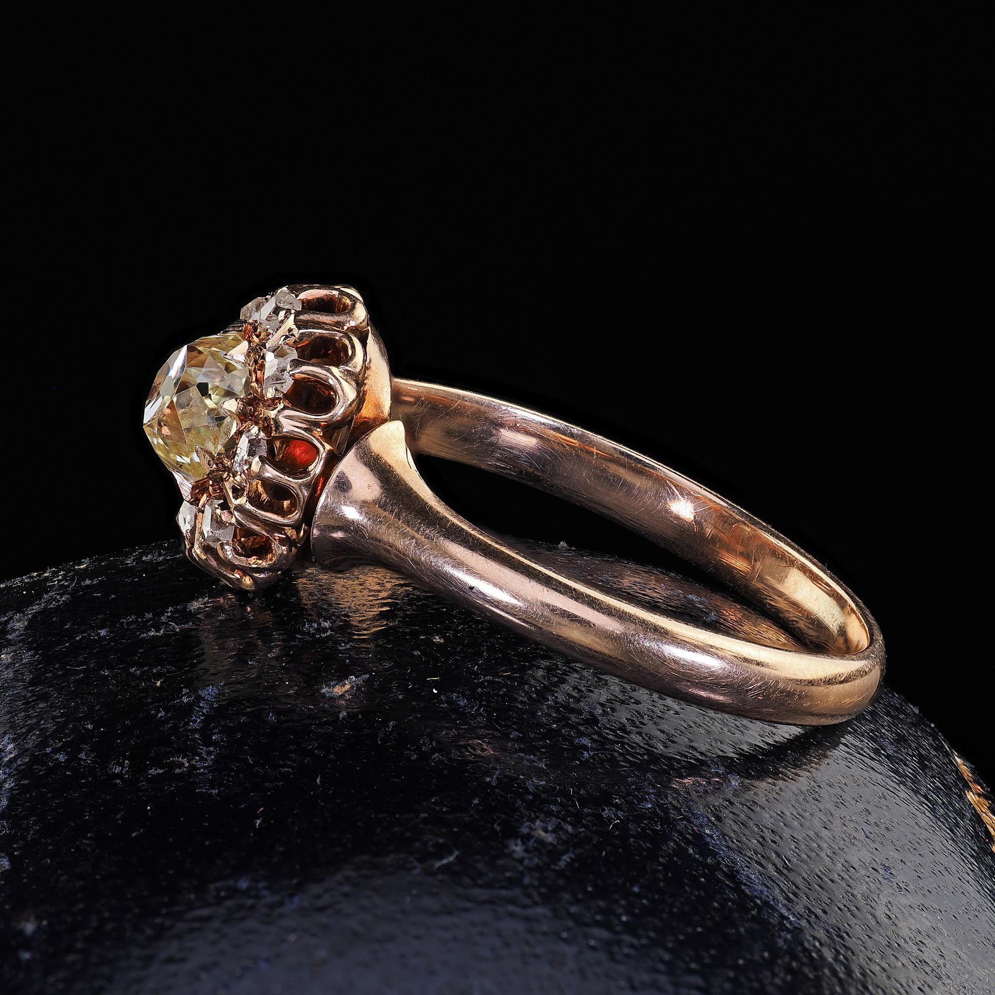 Antique Victorian 10K Rose Gold Old Mine Diamond Cluster Engagement Ring - GIA For Sale 1