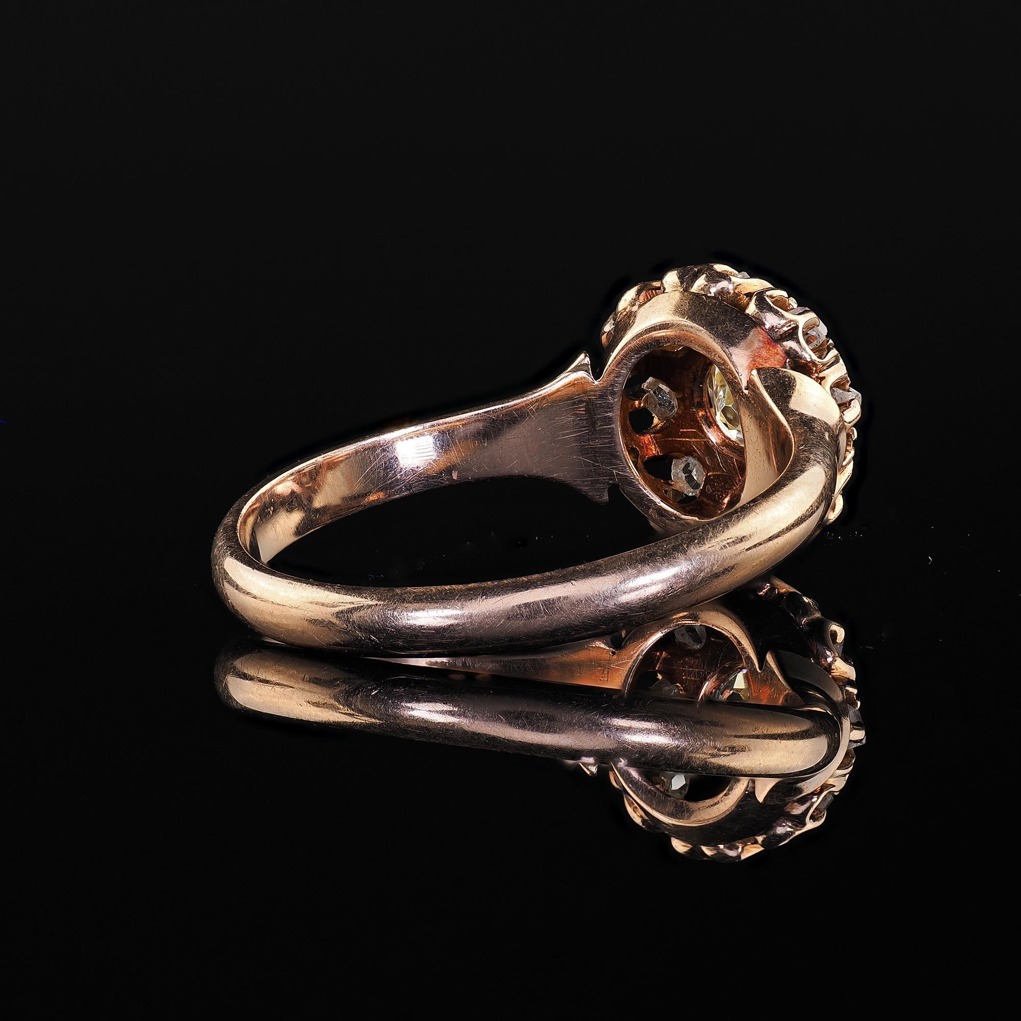 Antique Victorian 10K Rose Gold Old Mine Diamond Cluster Engagement Ring - GIA For Sale 3