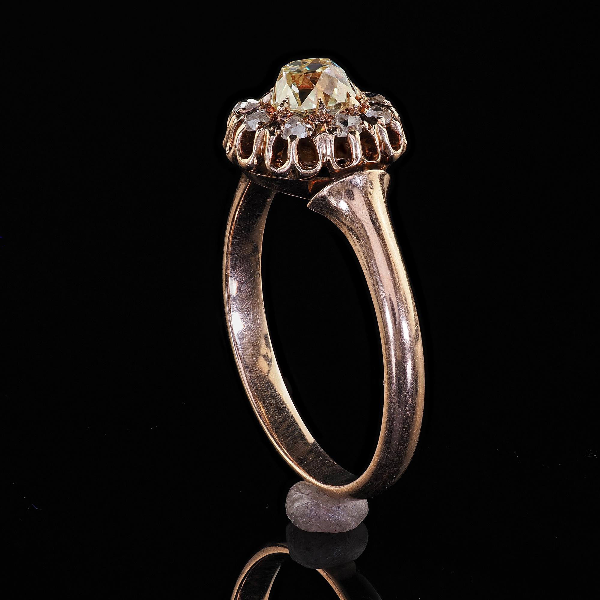 Antique Victorian 10K Rose Gold Old Mine Diamond Cluster Engagement Ring - GIA For Sale 4
