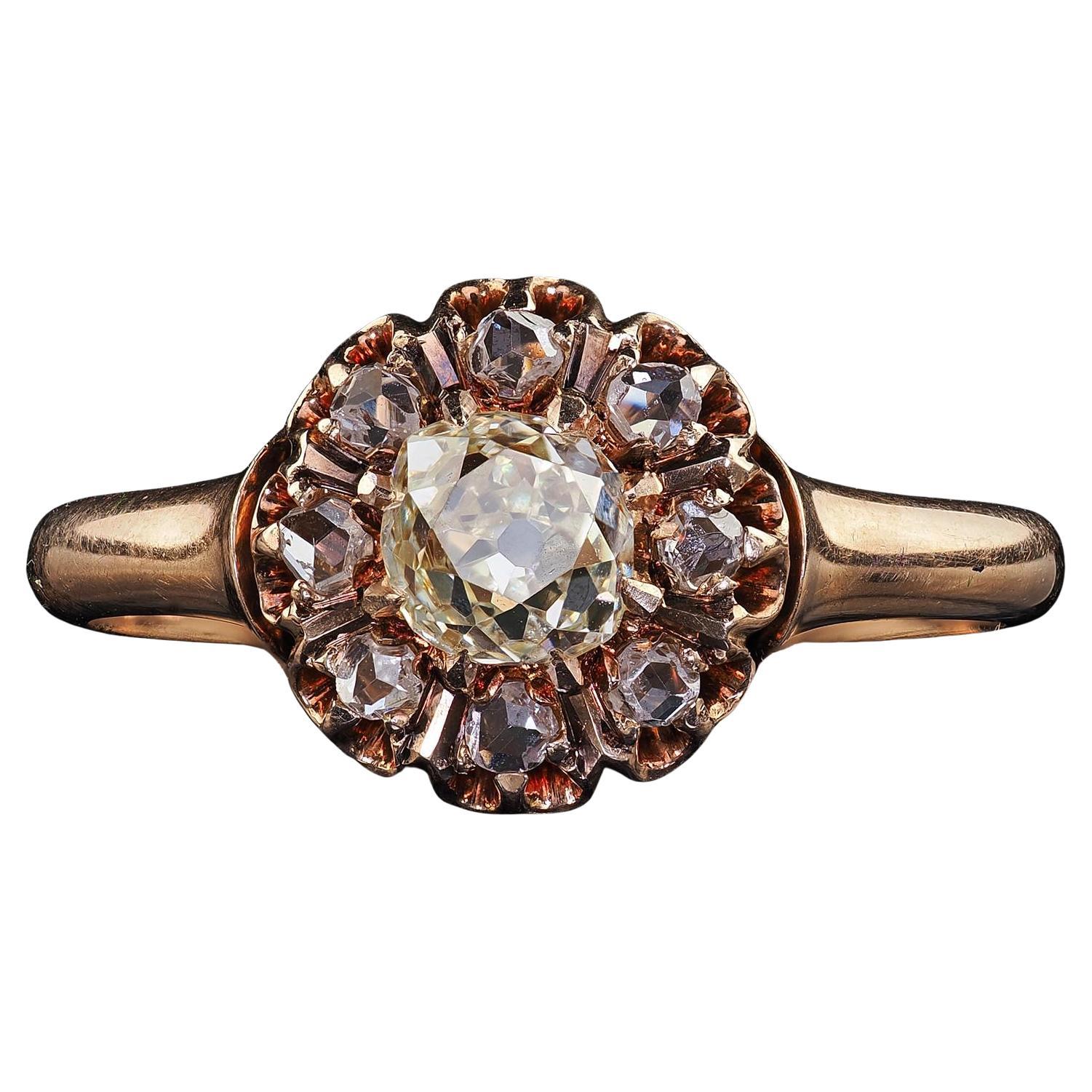 Antique Victorian 10K Rose Gold Old Mine Diamond Cluster Engagement Ring - GIA