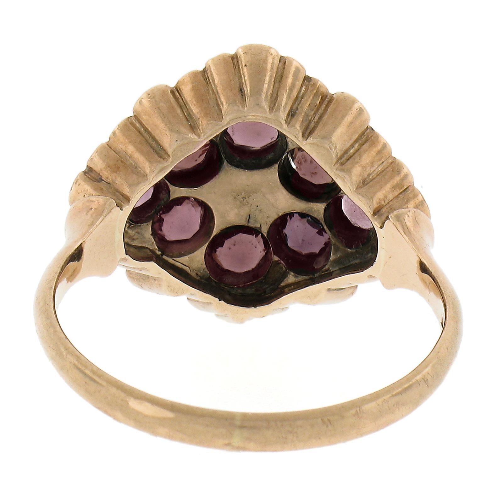 Antique Victorian 10k Rosy Yellow Gold Old Rhodolite Garnet & Seed Pearl Ring For Sale 2