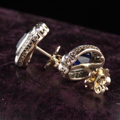 Antique Art Deco 10K Two Tone Yellow Gold Old European Diamond Earrings
