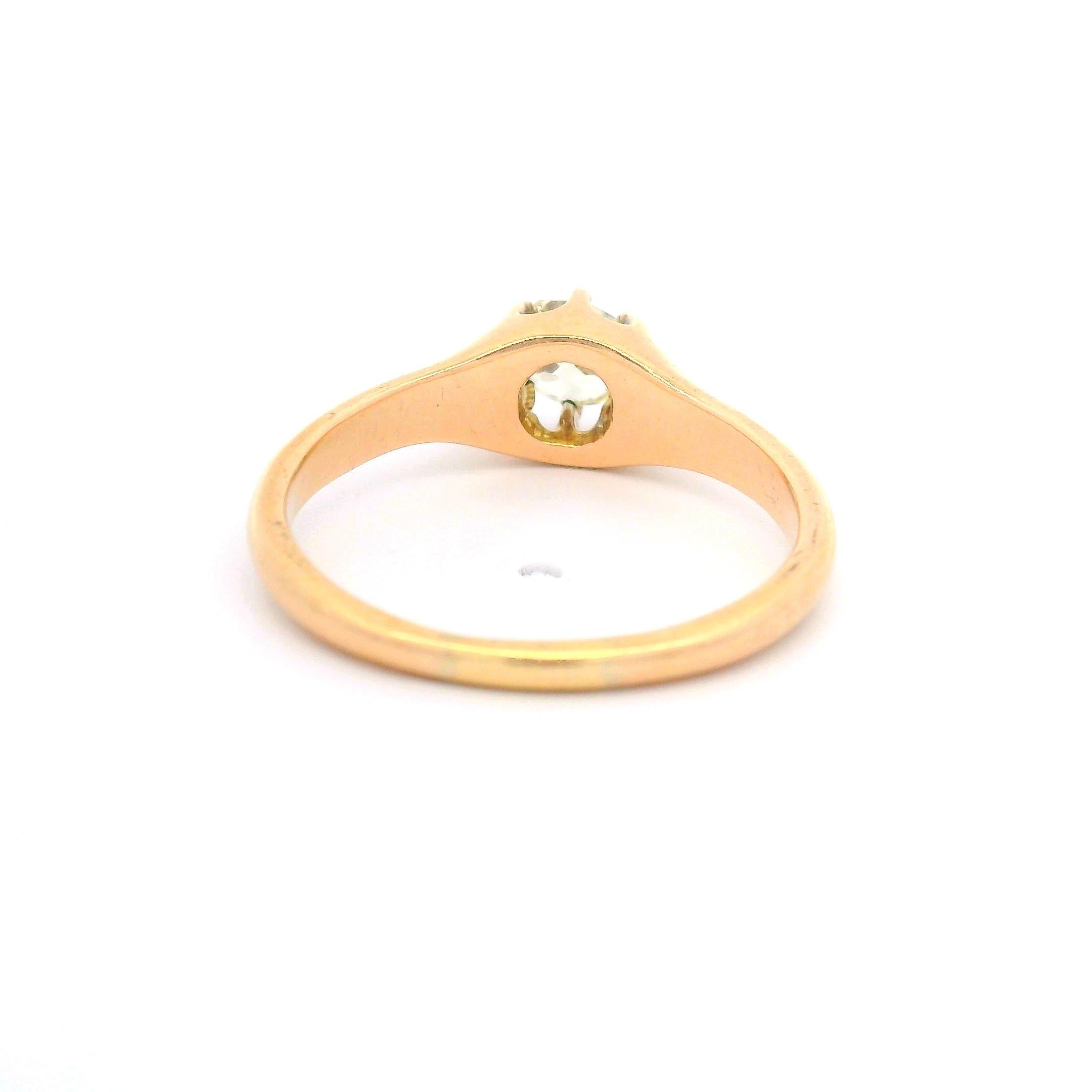 Antique Victorian 10k Yellow Gold 0.52ctw Old Mine Cut Diamond Solitaire Ring For Sale 4