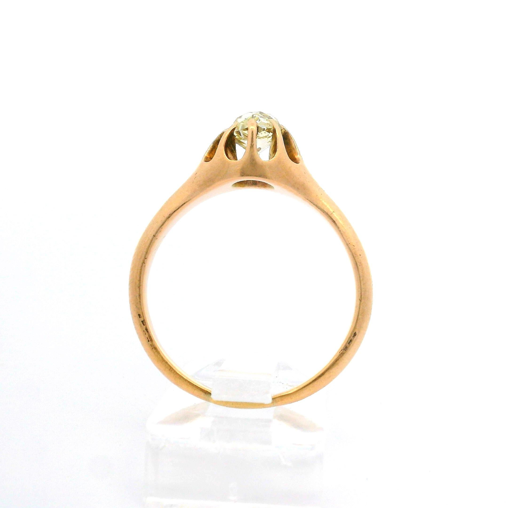 Antiker viktorianischer Solitär-Ring aus 10 Karat Gelbgold mit 0,52 Karat Diamant im alten Minenschliff im Angebot 3