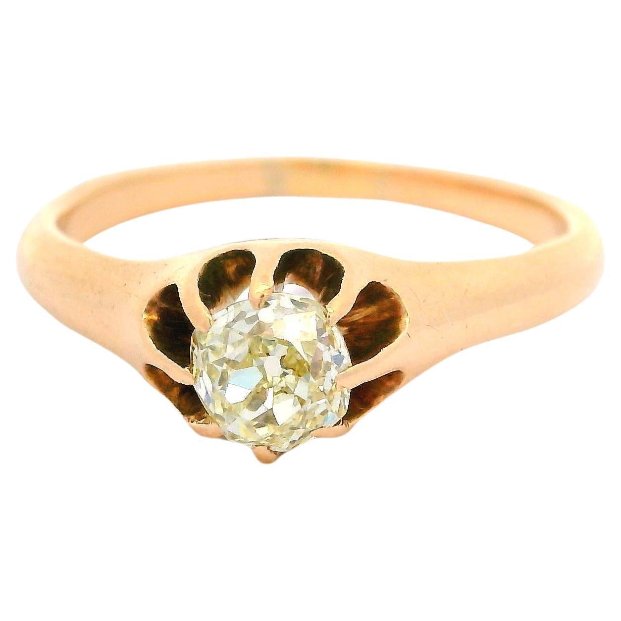 Antique Victorian 10k Yellow Gold 0.52ctw Old Mine Cut Diamond Solitaire Ring For Sale