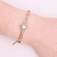Antique Victorian 10K Yellow Gold and Silver Opal and Rose Cut Diamond Bangle