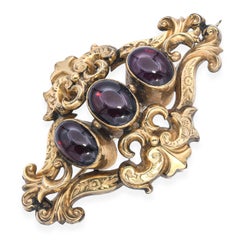 Antique Victorian 10k Yellow Gold Bohemian Garnet Cabochon Brooch