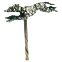 Antique Victorian 10k Yellow Gold Diamond Running Greyhound Fox Stick Pin