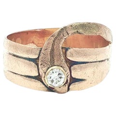 Antique Victorian 10k Yellow Gold Diamond Wide Wrap Serpent Snake Band Ring