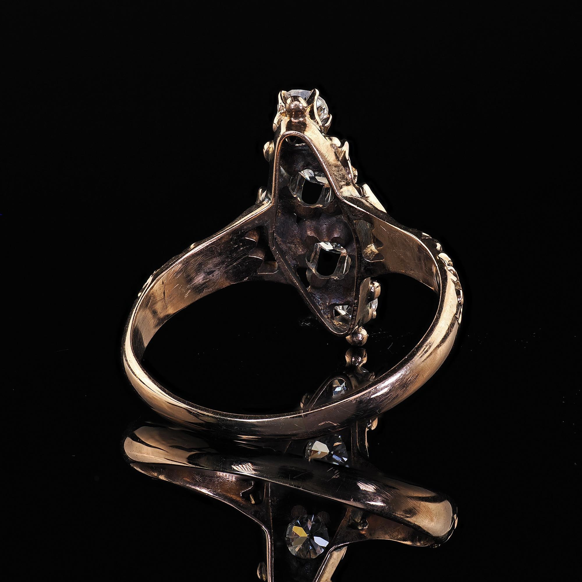 Antique Victorian 10K Yellow Gold Old Cut Diamond Engraved Ring 3