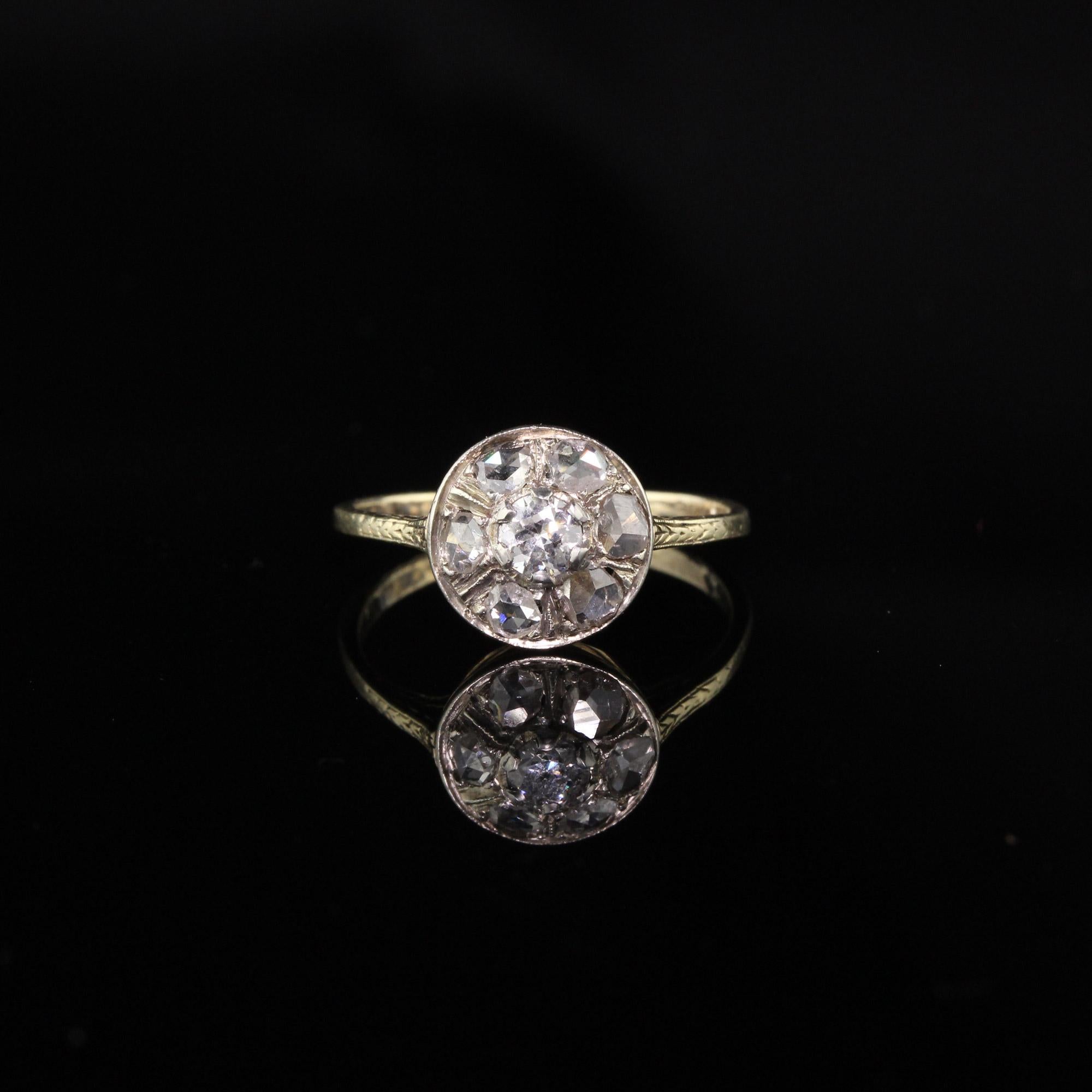 Antique Victorian 10 Karat Yellow Gold Old Euro and Rose Cut Diamond Ring In Good Condition In Great Neck, NY