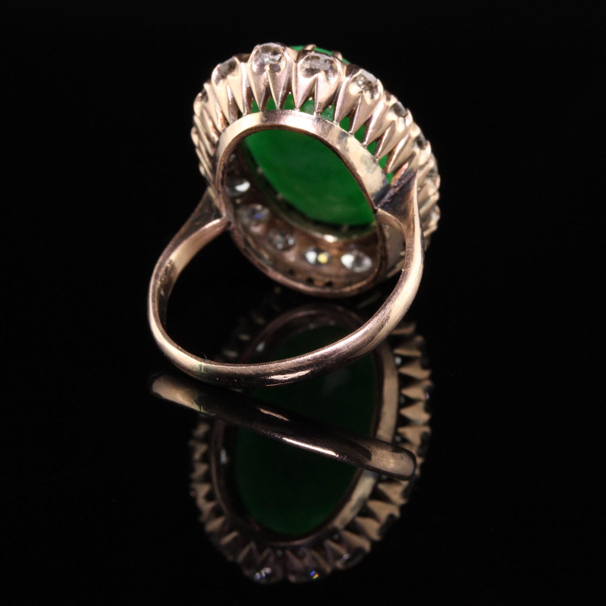 Old European Cut Antique Victorian 10K Yellow Gold Old European Diamond and Jade Ring