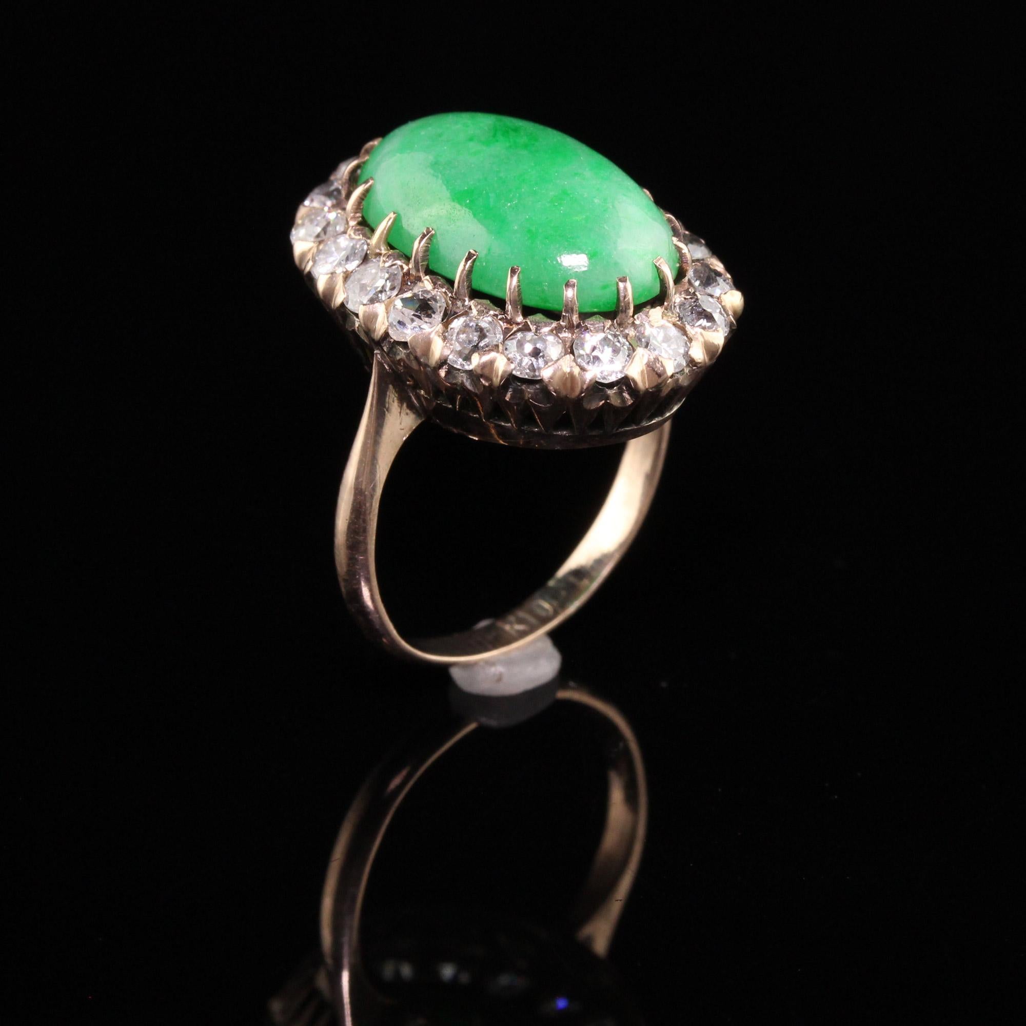 Antique Victorian 10K Yellow Gold Old European Diamond and Jade Ring In Good Condition In Great Neck, NY