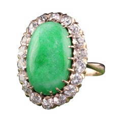 Antique Victorian 10K Yellow Gold Old European Diamond and Jade Ring
