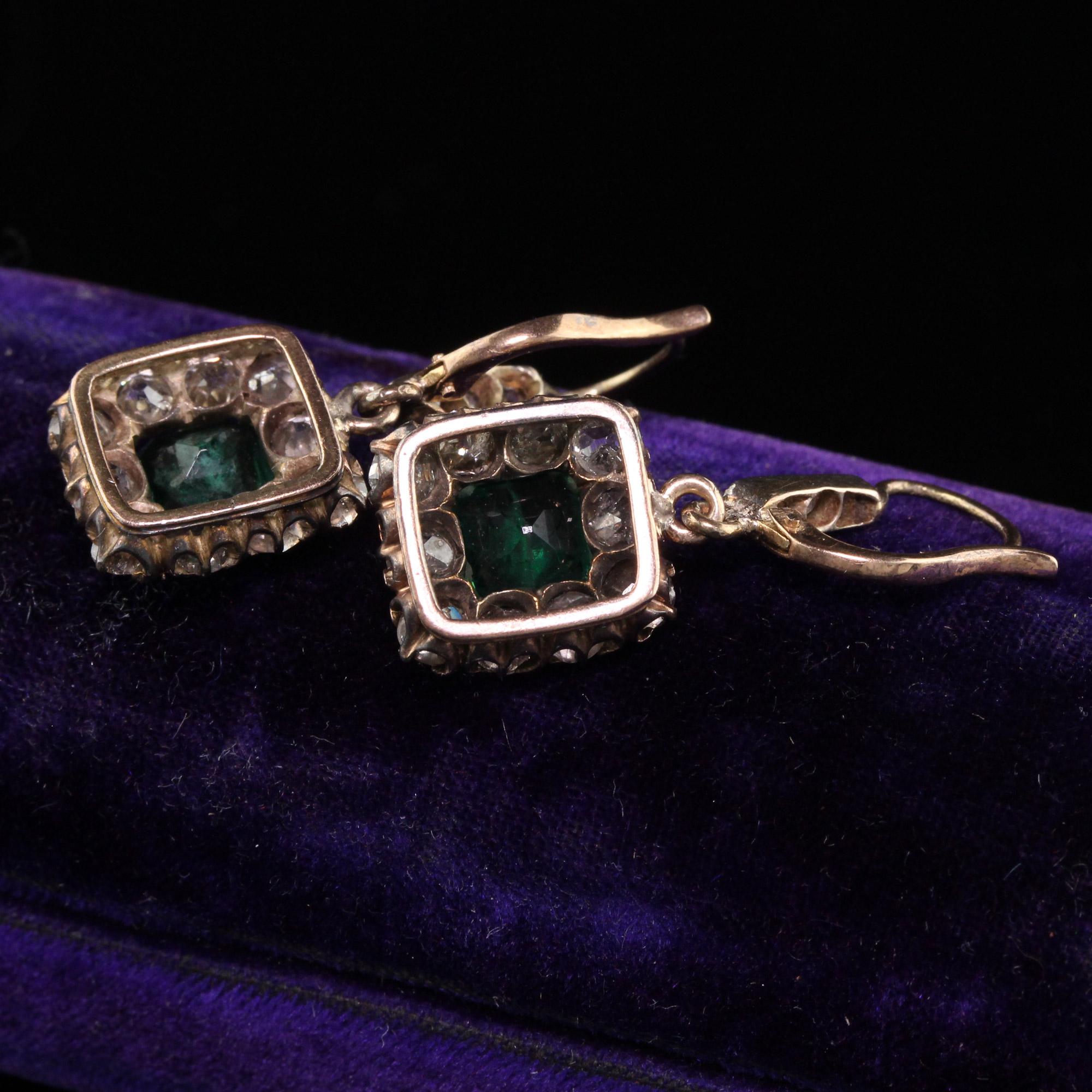 Women's Antique Victorian 10K Yellow Gold Old Mine Cut Diamond Drop Earrings For Sale