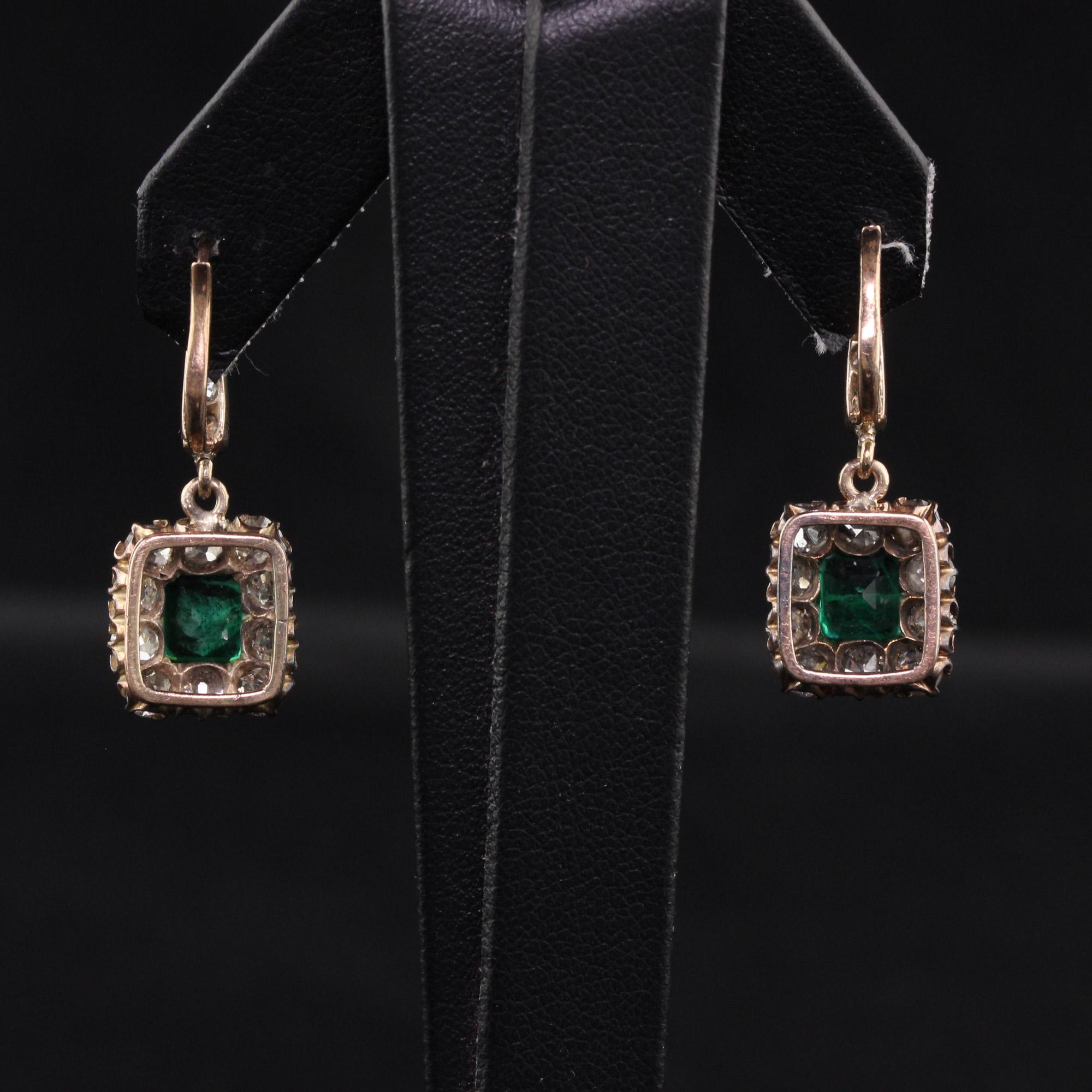 Antique Victorian 10K Yellow Gold Old Mine Cut Diamond Drop Earrings For Sale 3