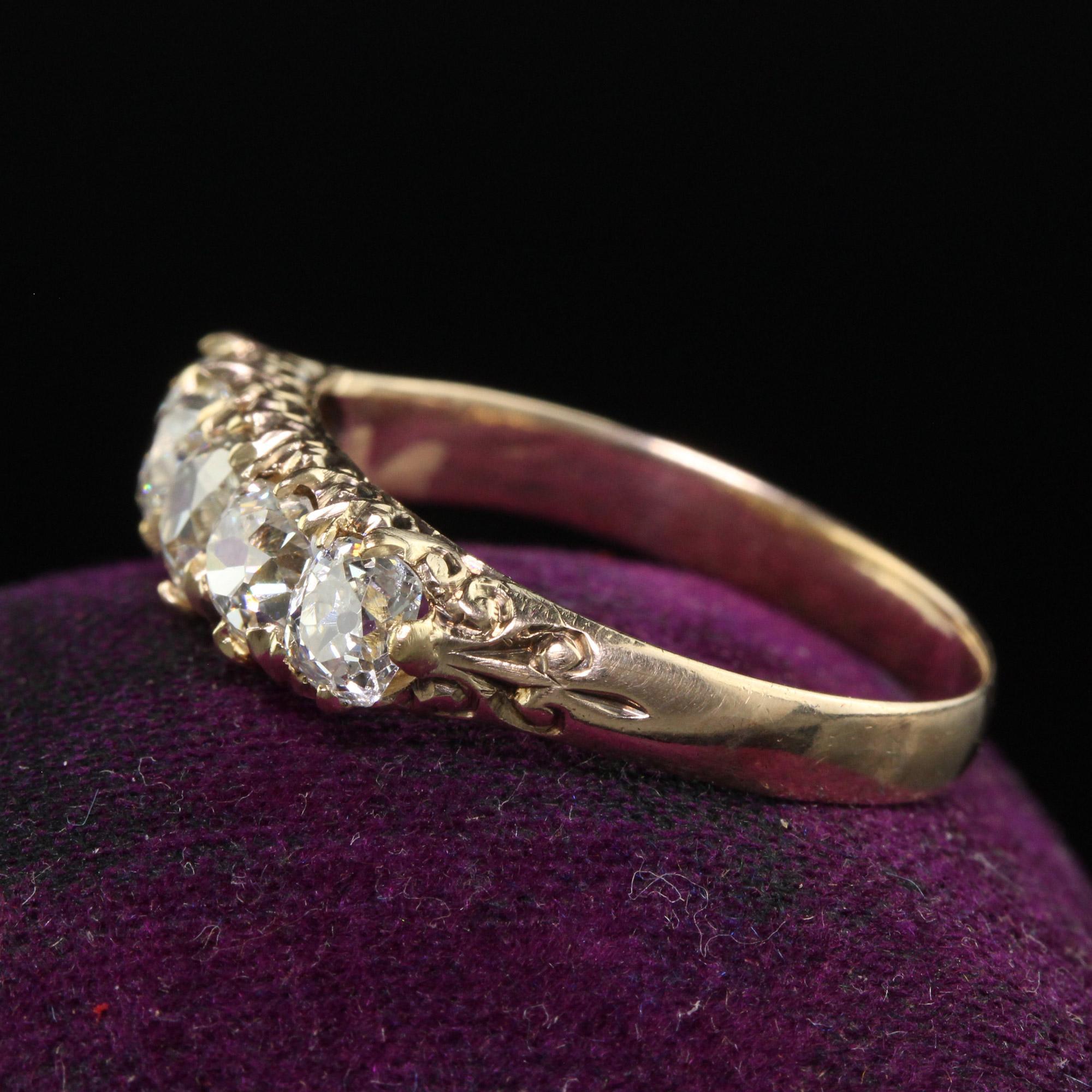 Women's Antique Victorian 10K Yellow Gold Old Mine Diamond Five Stone Band - Size 9 1/4 For Sale