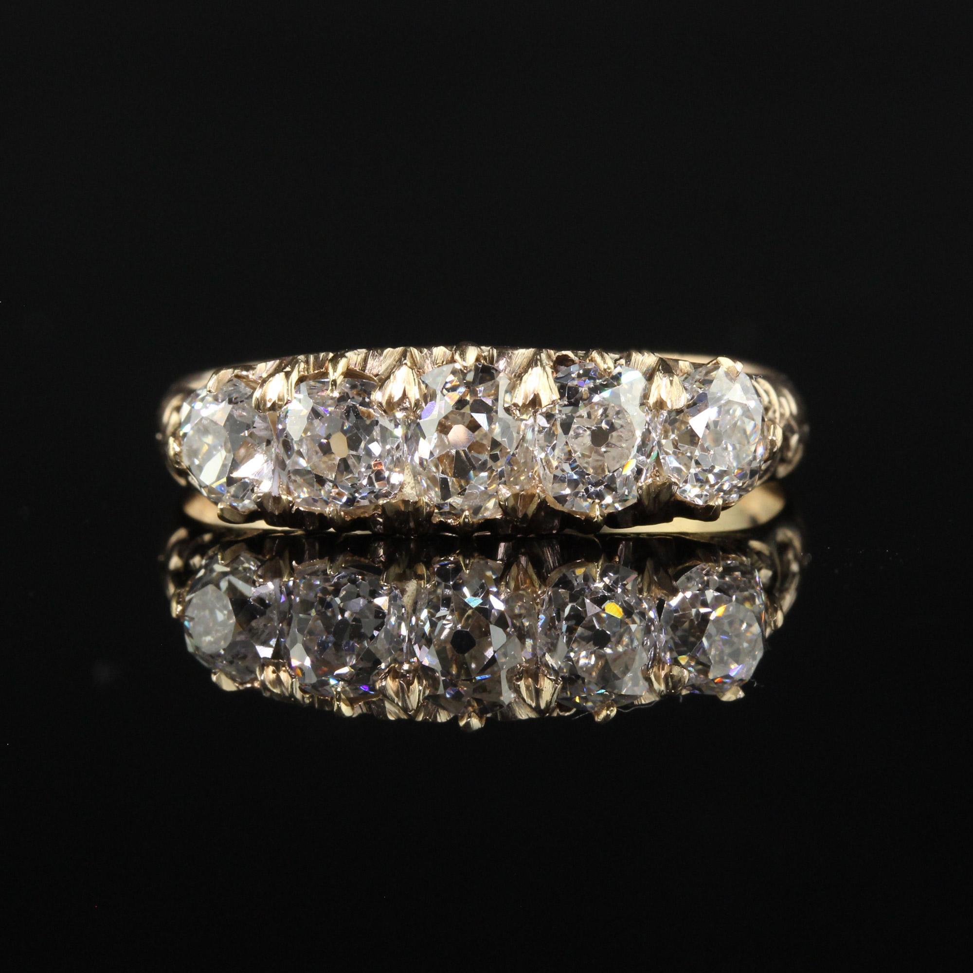 Antique Victorian 10K Yellow Gold Old Mine Diamond Five Stone Band - Size 9 1/4 For Sale 1