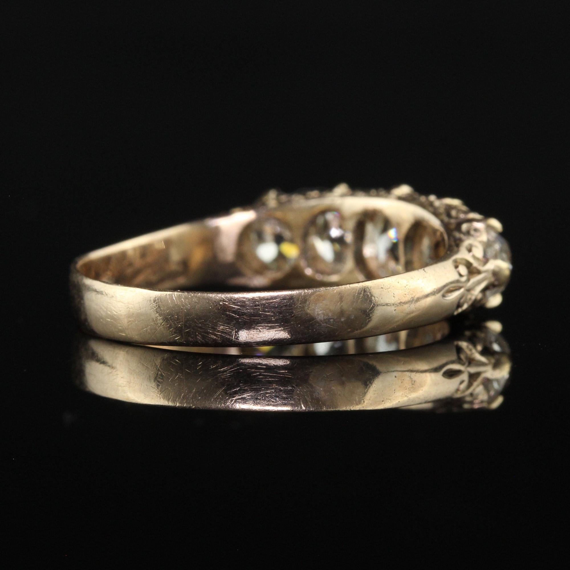 Antique Victorian 10K Yellow Gold Old Mine Diamond Five Stone Band - Size 9 1/4 For Sale 2