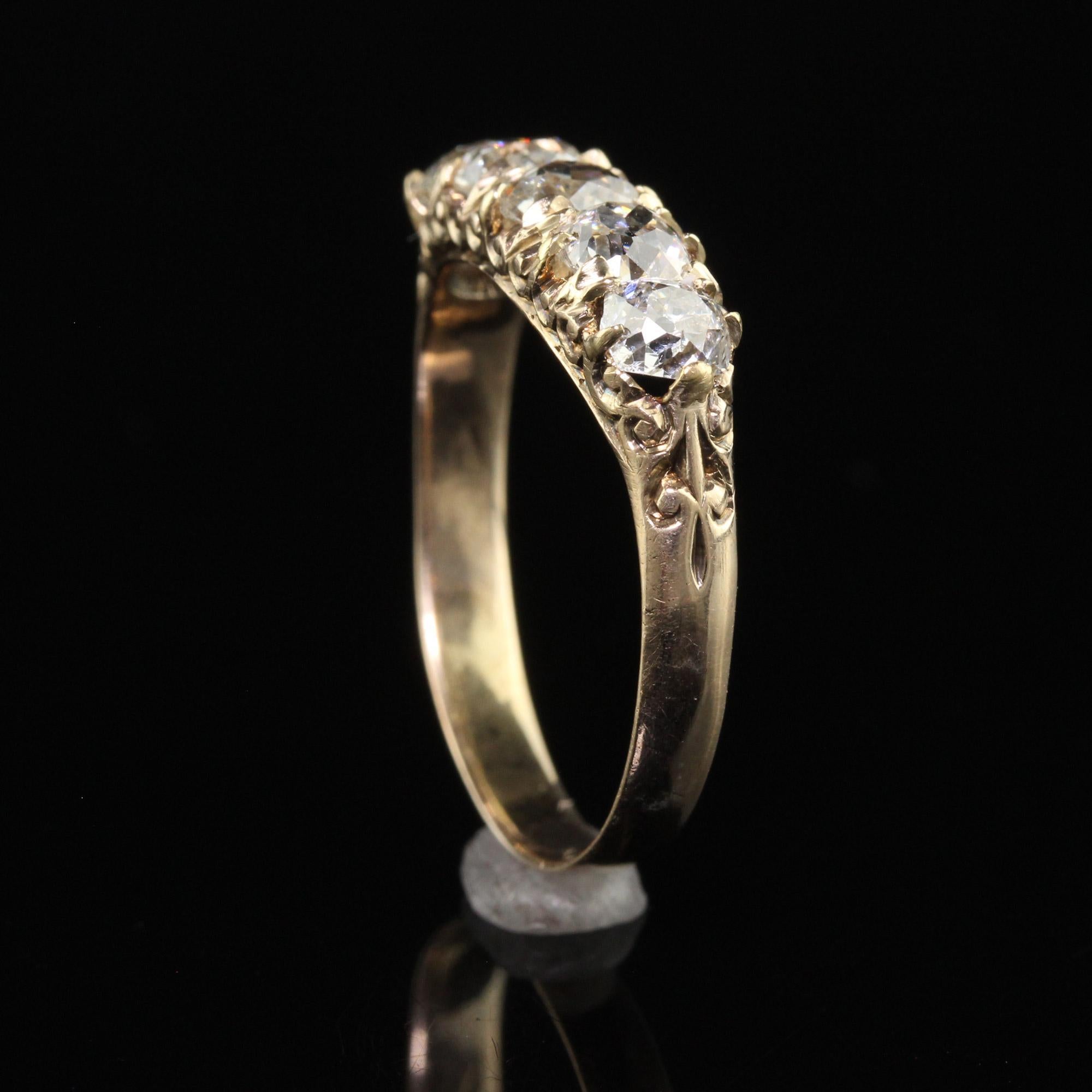 Antique Victorian 10K Yellow Gold Old Mine Diamond Five Stone Band - Size 9 1/4 For Sale 3