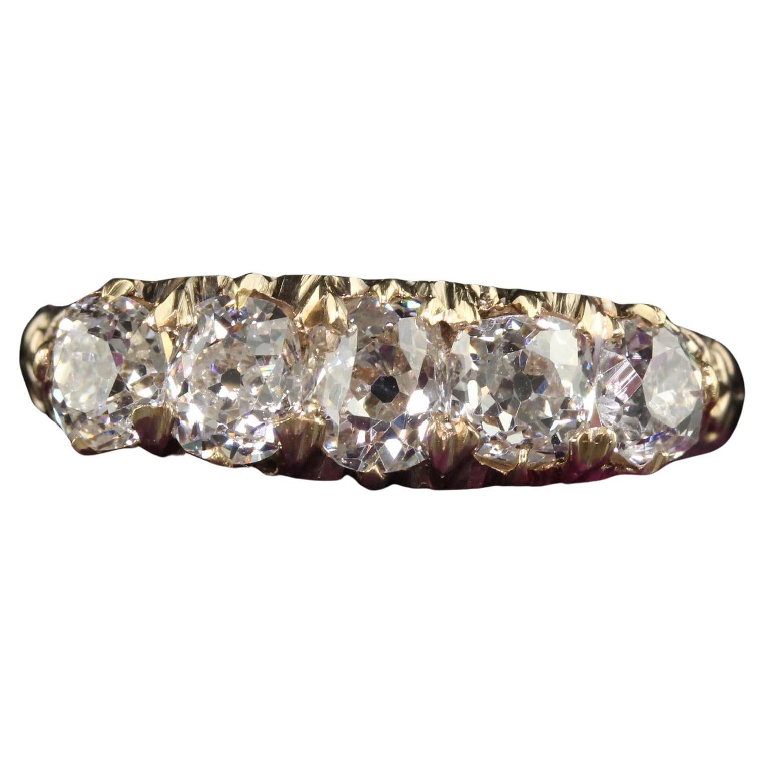 Antique Victorian 10K Yellow Gold Old Mine Diamond Five Stone Band - Size 9 1/4