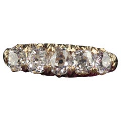 Antike viktorianische 10K Gelbgold Old Mine Diamond Five Stone Band - Größe 9 1/4