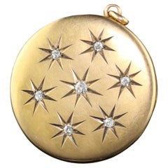 Antique Victorian 10K Yellow Gold Old Mine Diamond Star Set Locket Pendant