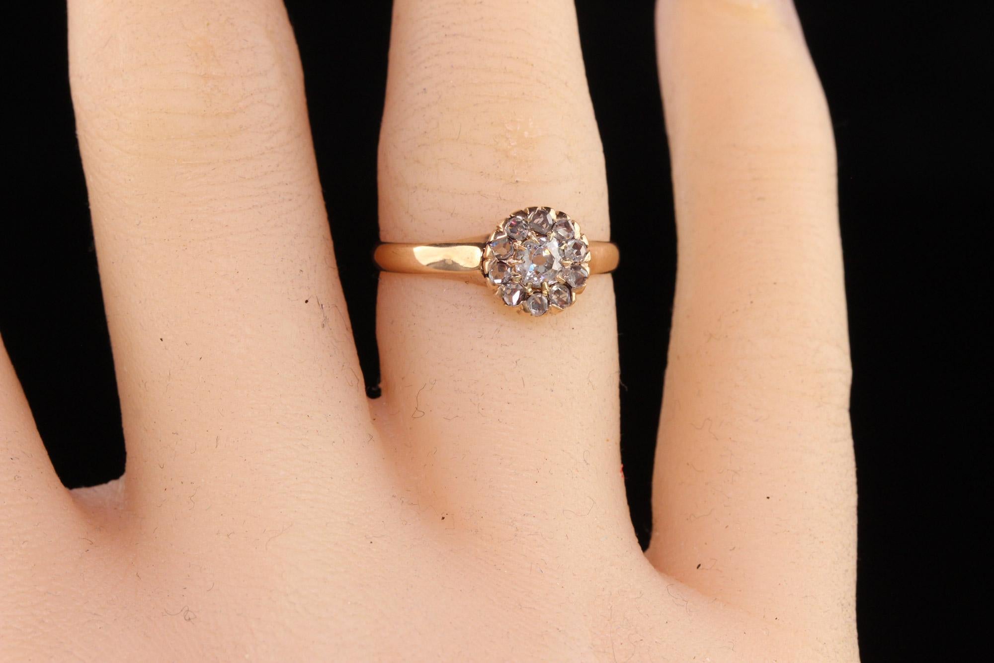 Antique Victorian 10k Yellow Gold Old Mine Rose Cut Diamond Engagement Ring In Good Condition In Great Neck, NY