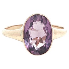 Antique Victorian 10k Yellow Gold Oval Bezel Amethyst Solitaire Ring