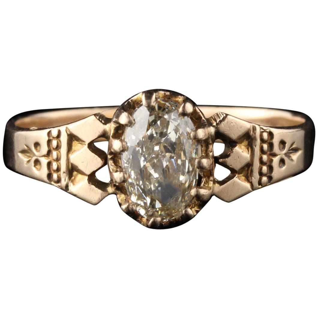 Antique Victorian 10 Karat Yellow Gold Oval Diamond Engagement Ring