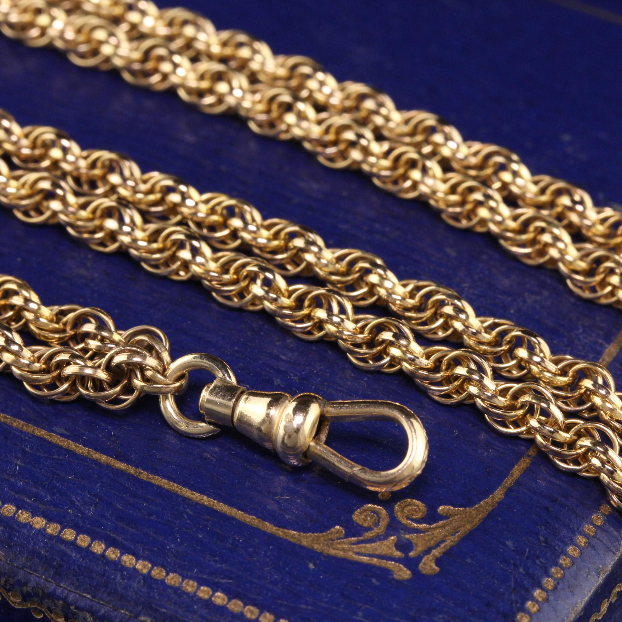 Antique Victorian 10k Yellow Gold Rope Link Chain Necklace In Good Condition For Sale In Great Neck, NY