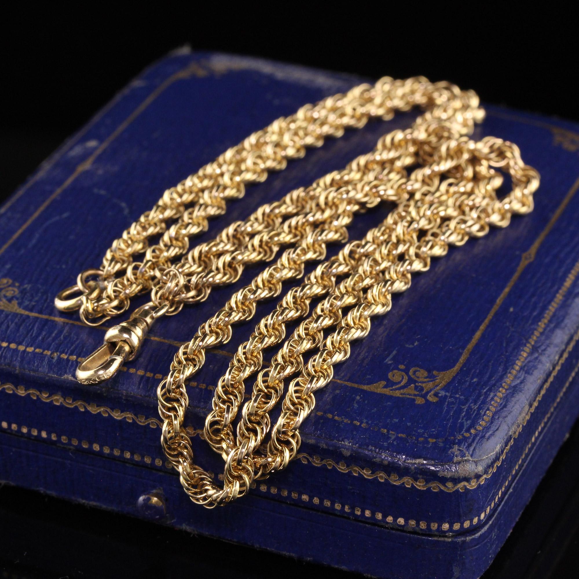 Women's or Men's Antique Victorian 10k Yellow Gold Rope Link Chain Necklace For Sale