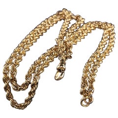 Antiguo collar victoriano de cadena de eslabones de cuerda de oro amarillo de 10 quilates