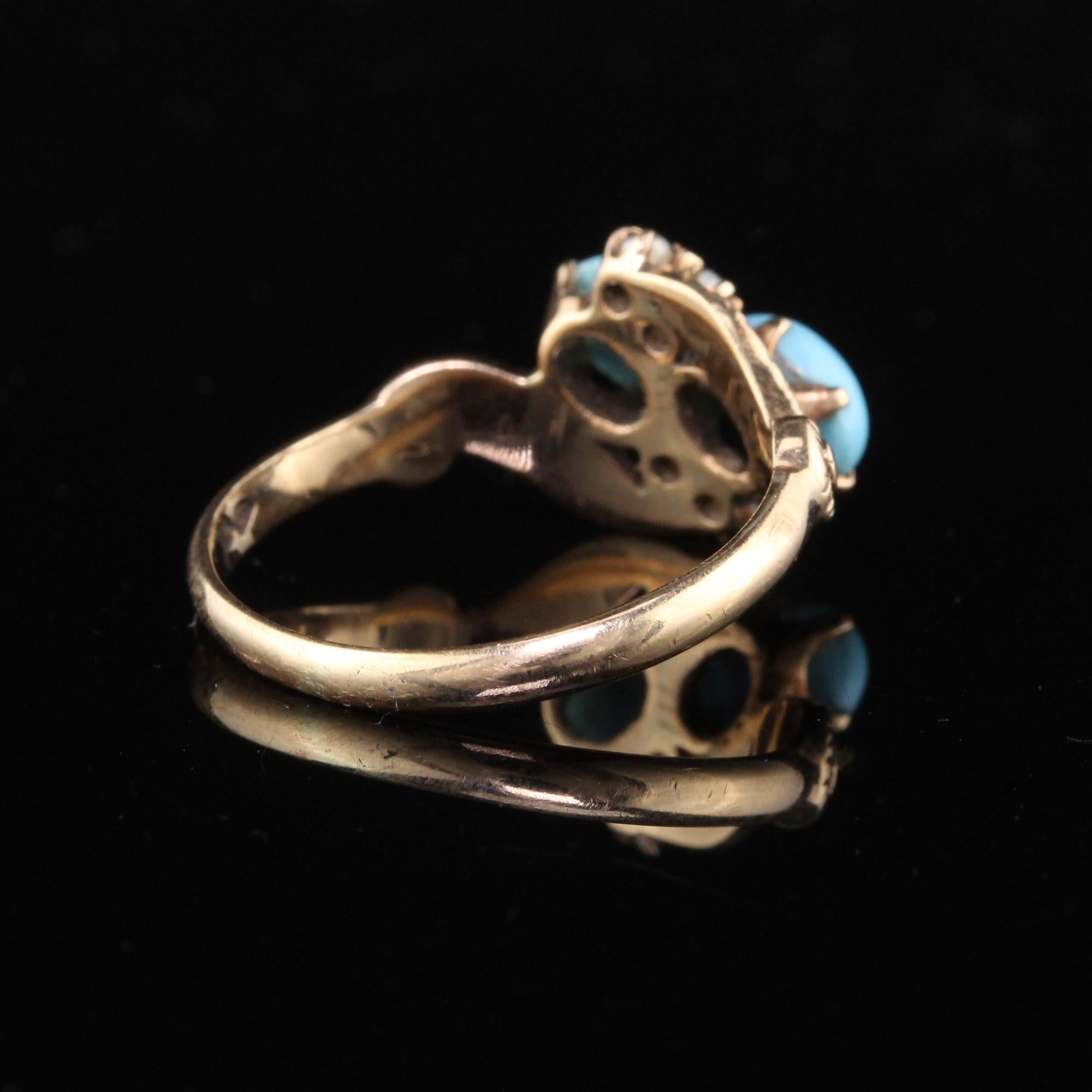 Women's Antique Victorian 10 Karat Gold Turquoise and Seed Pearl 'Toi Et Moi' Ring