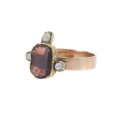 Antique Victorian 10KT Rose Gold Garnet and Seed Pearl Ring