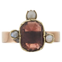 Antique Victorian 10KT Rose Gold Garnet and Seed Pearl Ring
