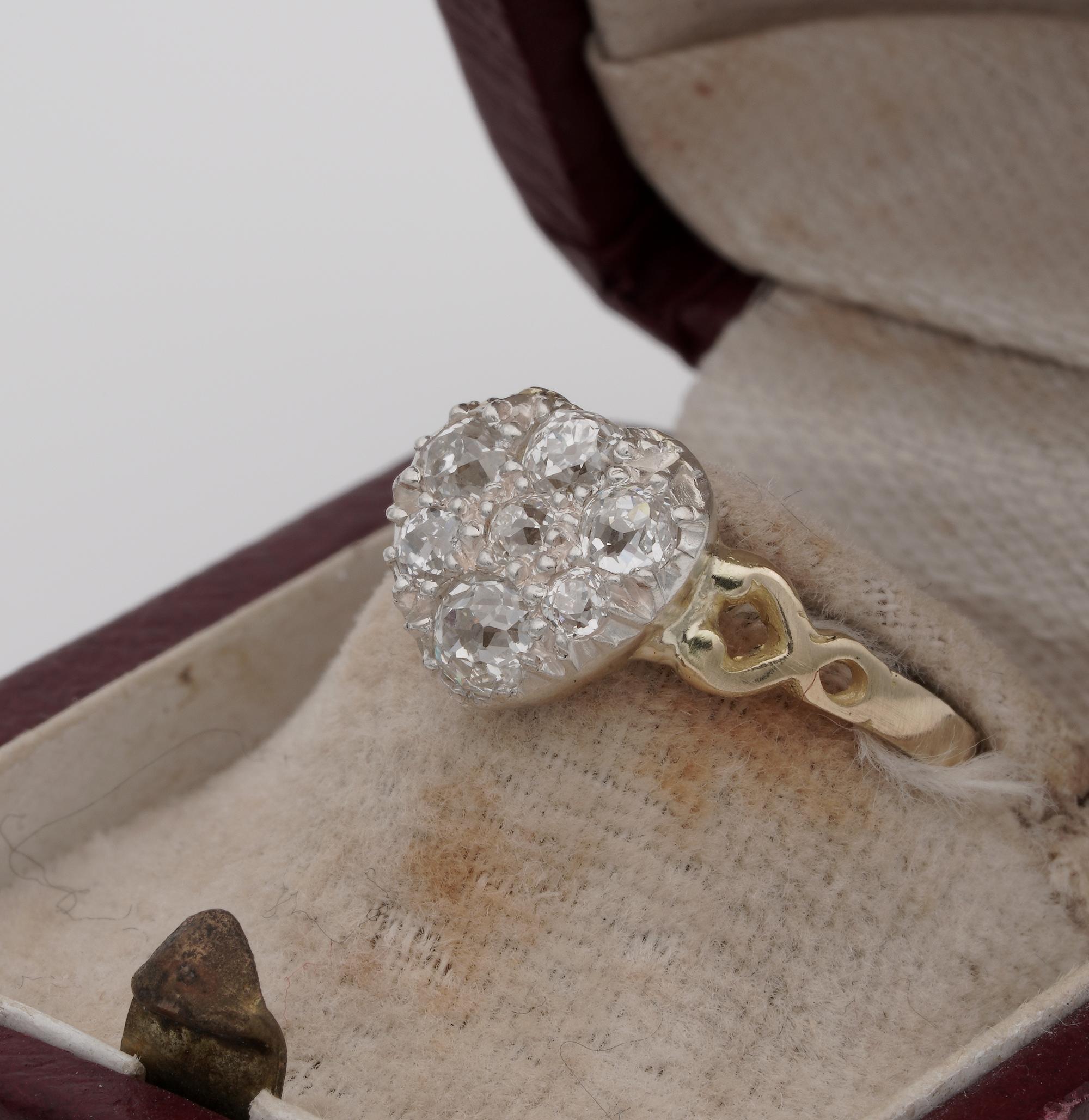 Old Mine Cut Antique Victorian 1.10 Carat Old Mine Diamond Sweet Heart Ring For Sale