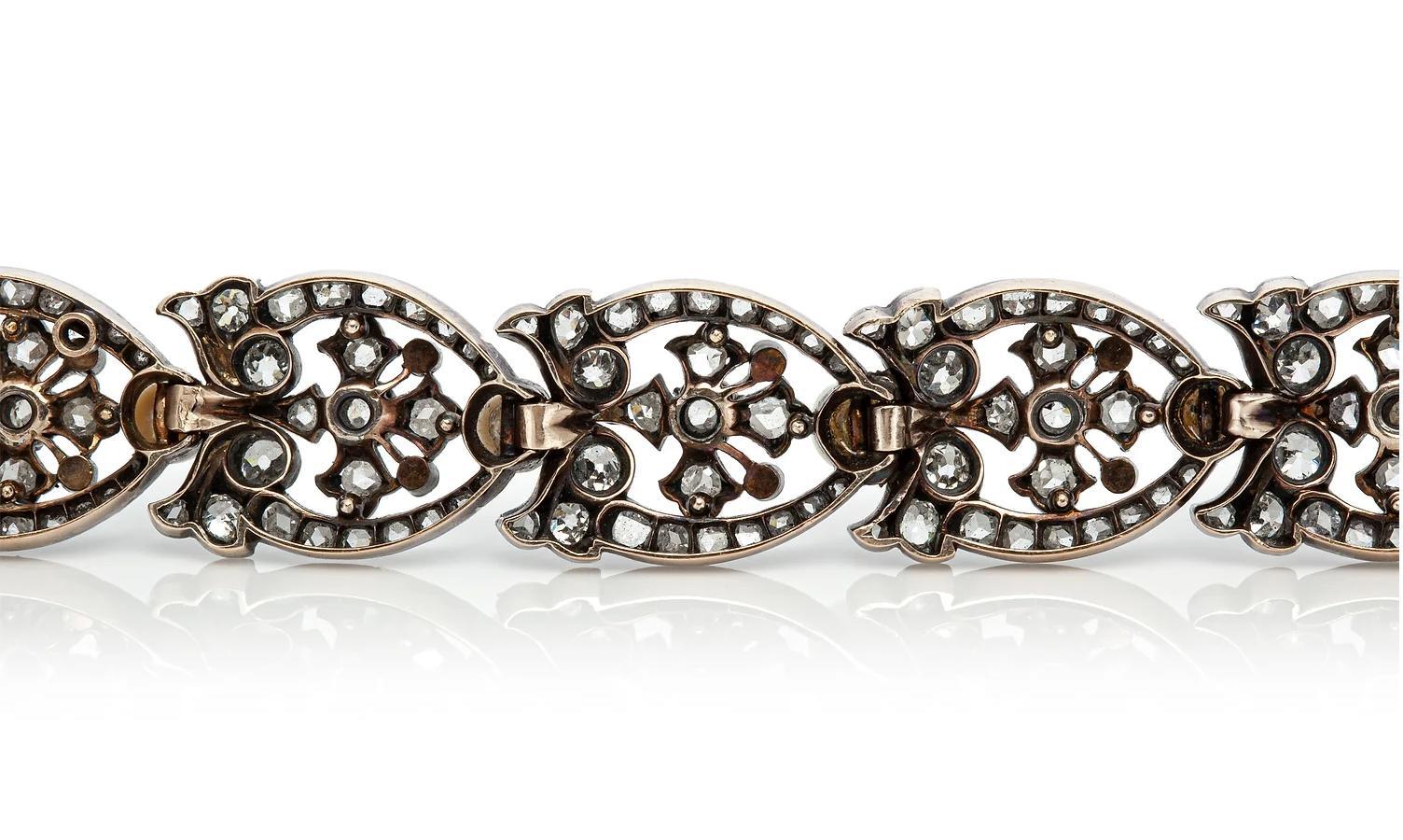 Taille vieille Europe Bracelet victorien ancien en diamants et perles de 11,00 carats en vente
