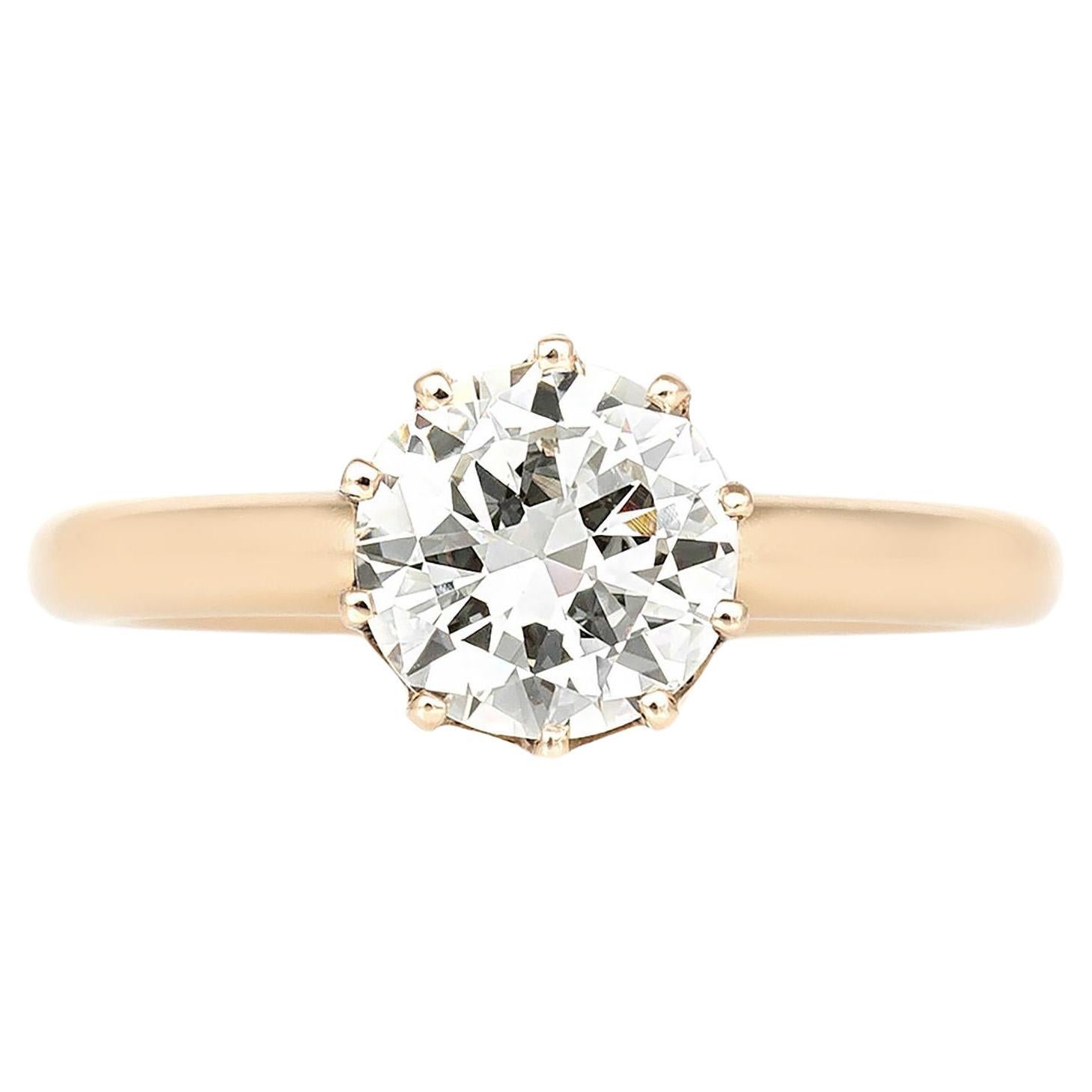 Anello di fidanzamento antico vittoriano da 1.13 carati con diamante vecchio taglio europeo in vendita